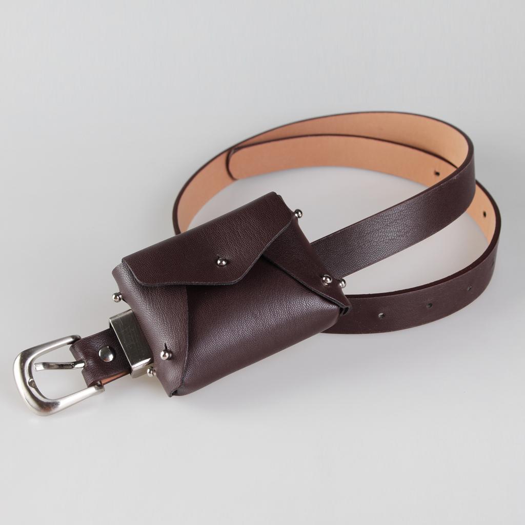 Women Elegant PU Waist Belt Detachable Fanny Pack Bum Bag brown-Pu leather