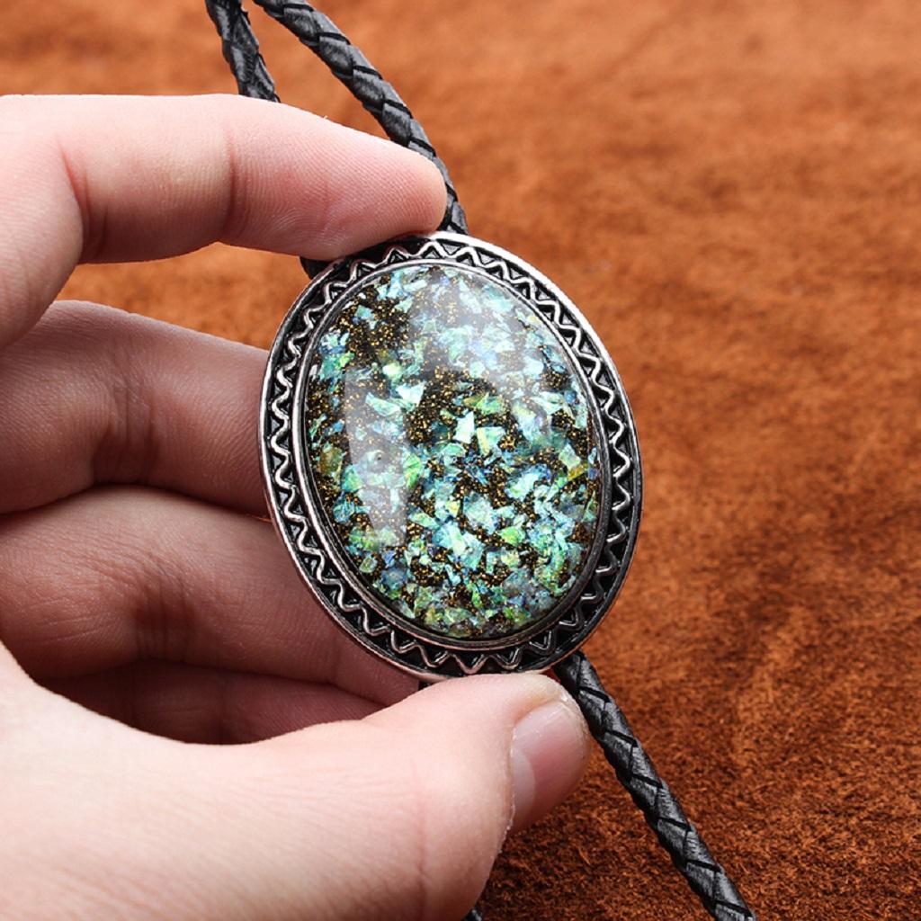 Vintage Men Aztec Western Cowboy Necktie Bolo Tie Green Sky