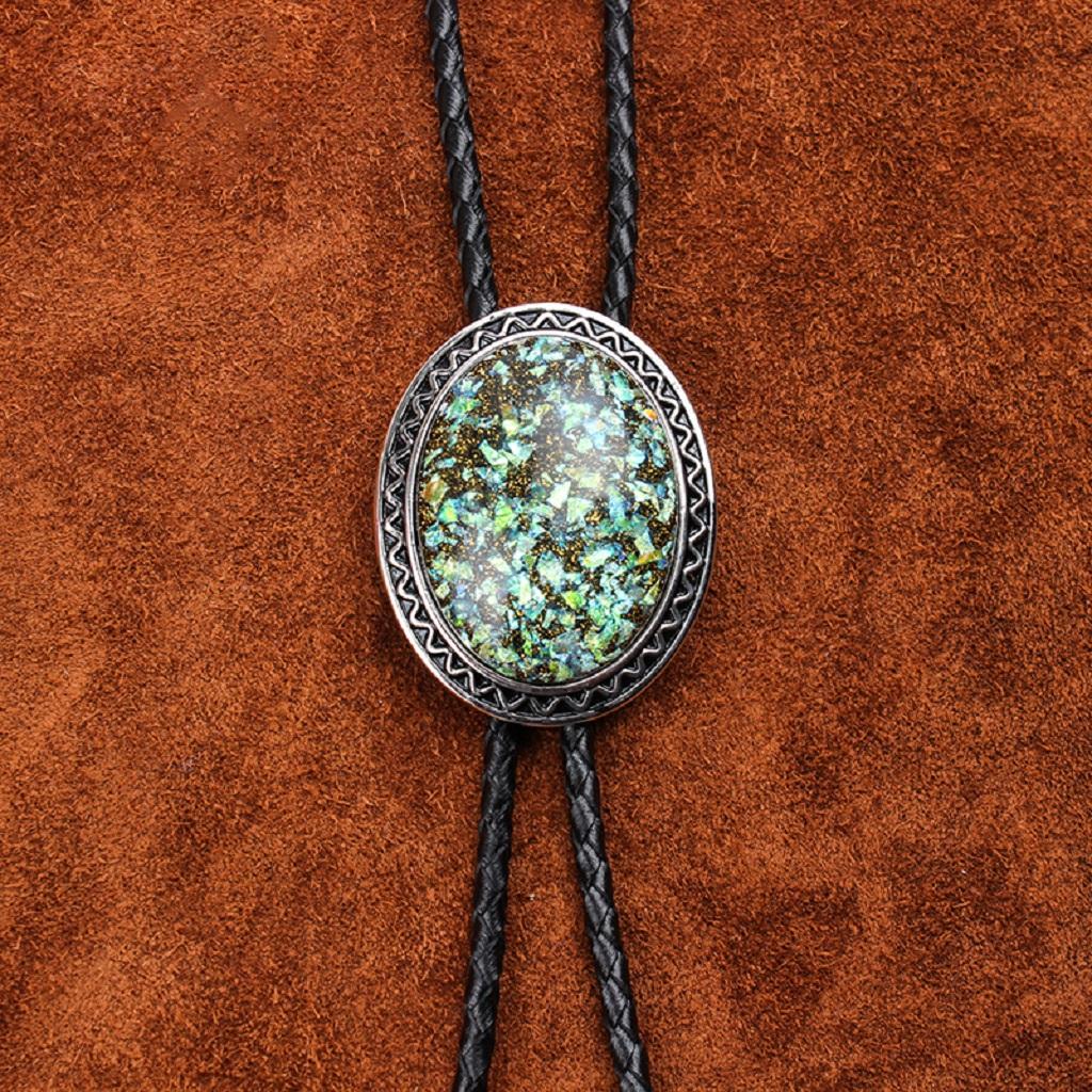 Vintage Men Aztec Western Cowboy Necktie Bolo Tie Green Sky