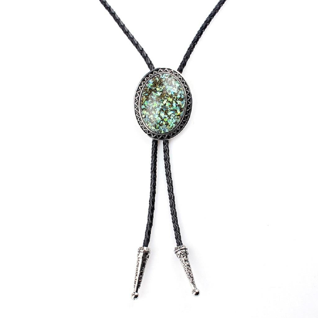 Vintage Men Aztec Western Cowboy Necktie Bolo Tie Green Sky