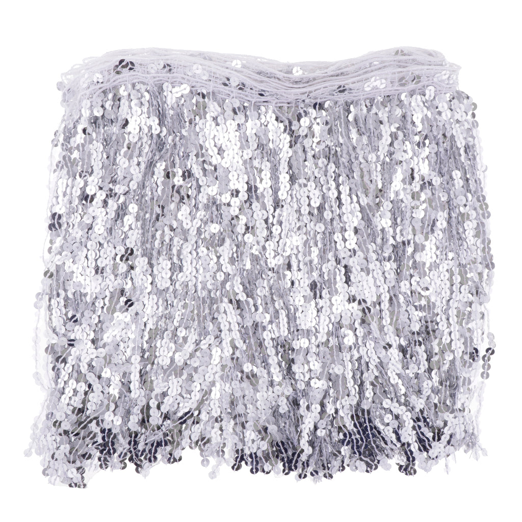 5.9m Sequin Tassel Trim Luxury Fringe Dancing Dress Sewing Material Fabric width 30cm Silver