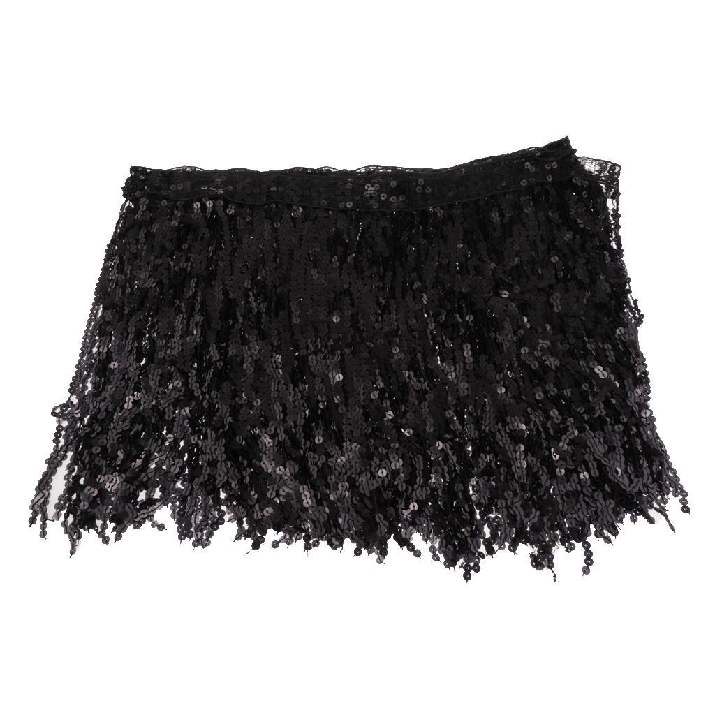 5.9m Sequin Tassel Trim Luxury Fringe Dancing Dress Sewing Material Fabric width 40cm Black