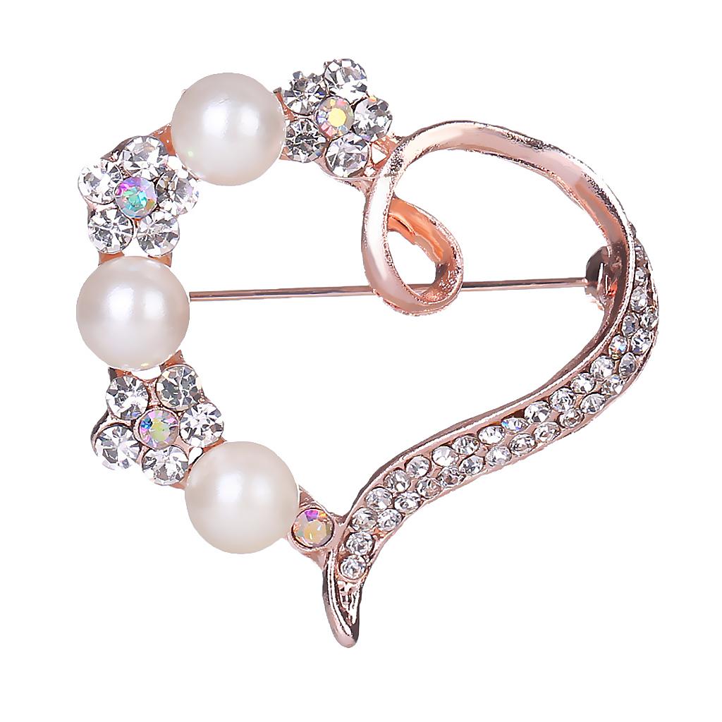 Women Crystal Brooch Pin Rhinestone Bridal Corsage Clip Buckle Gift Heart