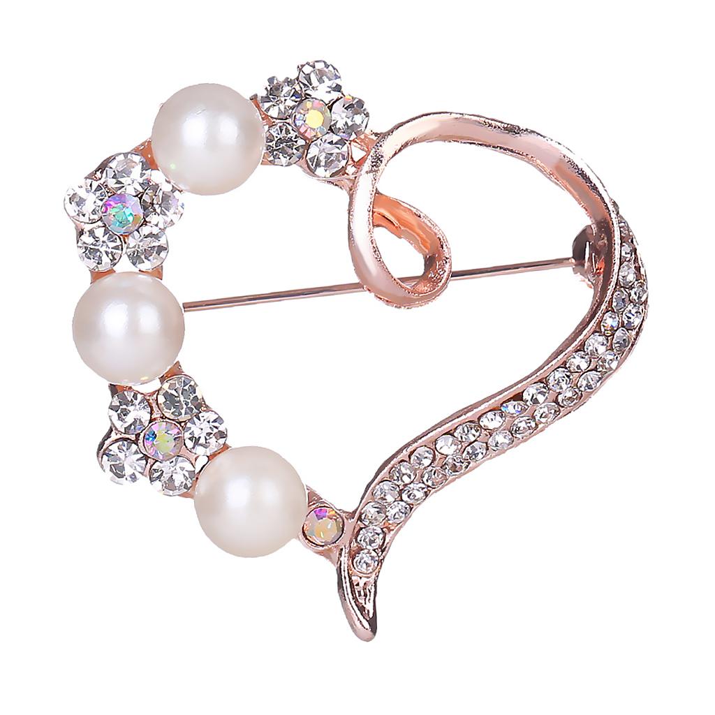 Women Crystal Brooch Pin Rhinestone Bridal Corsage Clip Buckle Gift Heart