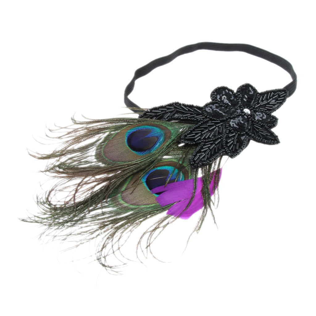 Women Girls Sequins Bridal Wedding 1920s Peacock Feather Headband Fascinator