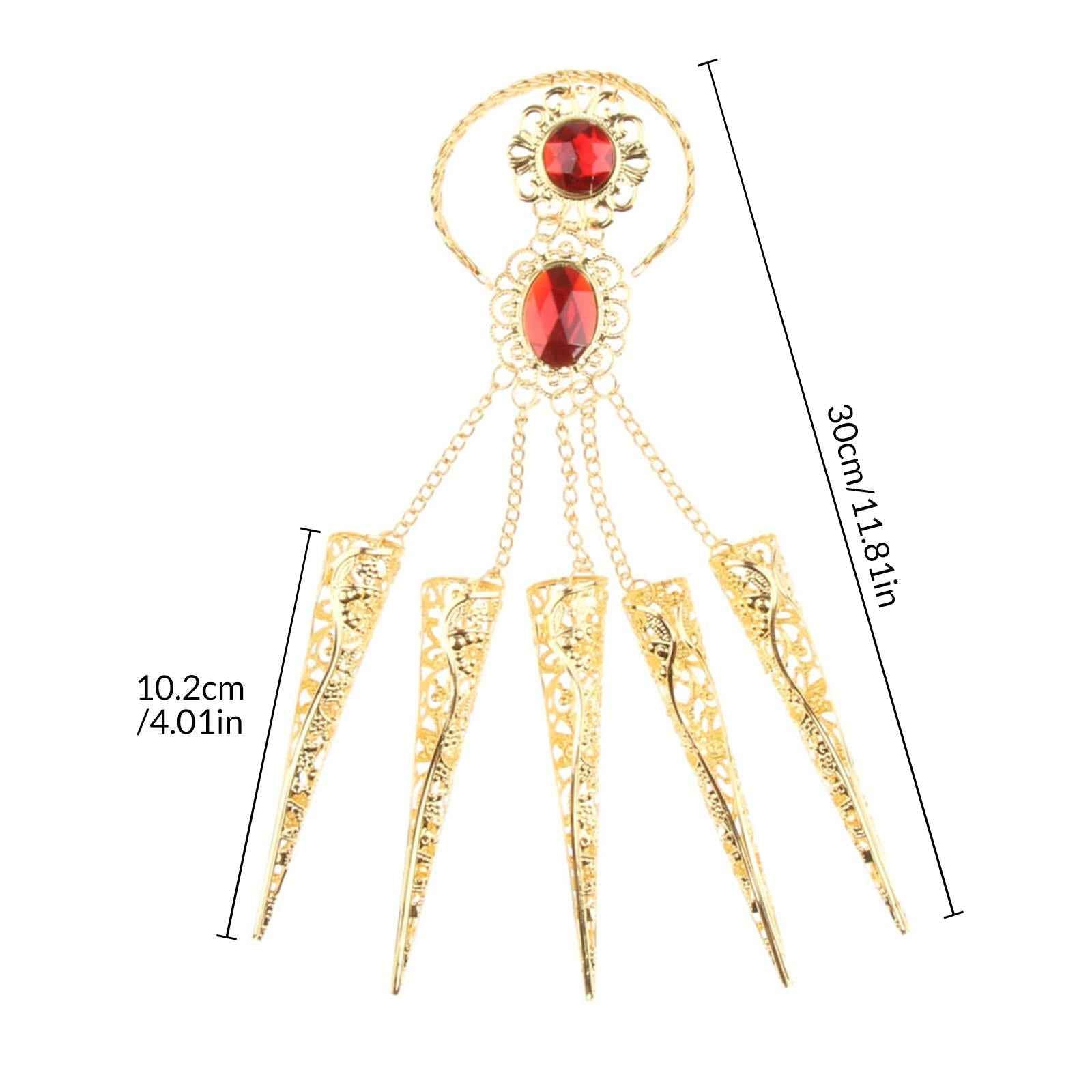 Belly Dance Clothing Accessories Gold Bracelet Finger Nails with Artificial Red Jewelry and Wrist Part Adjustable