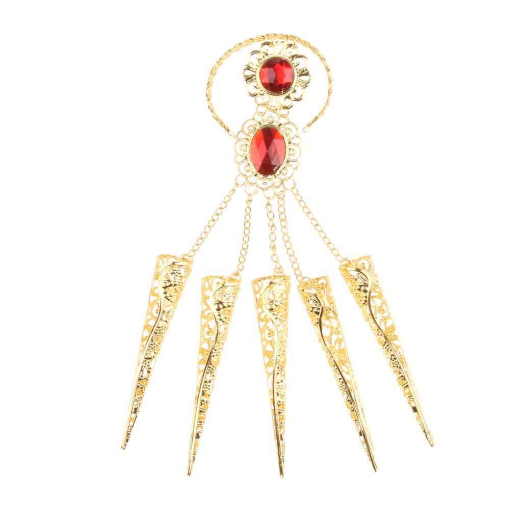 Belly Dance Clothing Accessories Gold Bracelet Finger Nails with Artificial Red Jewelry and Wrist Part Adjustable
