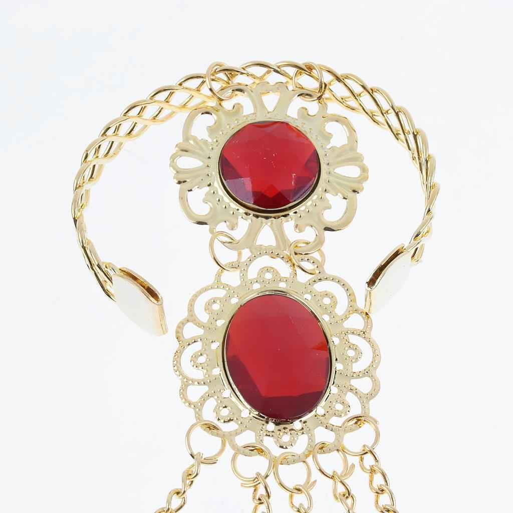 Belly Dance Clothing Accessories Gold Bracelet Finger Nails with Artificial Red Jewelry and Wrist Part Adjustable