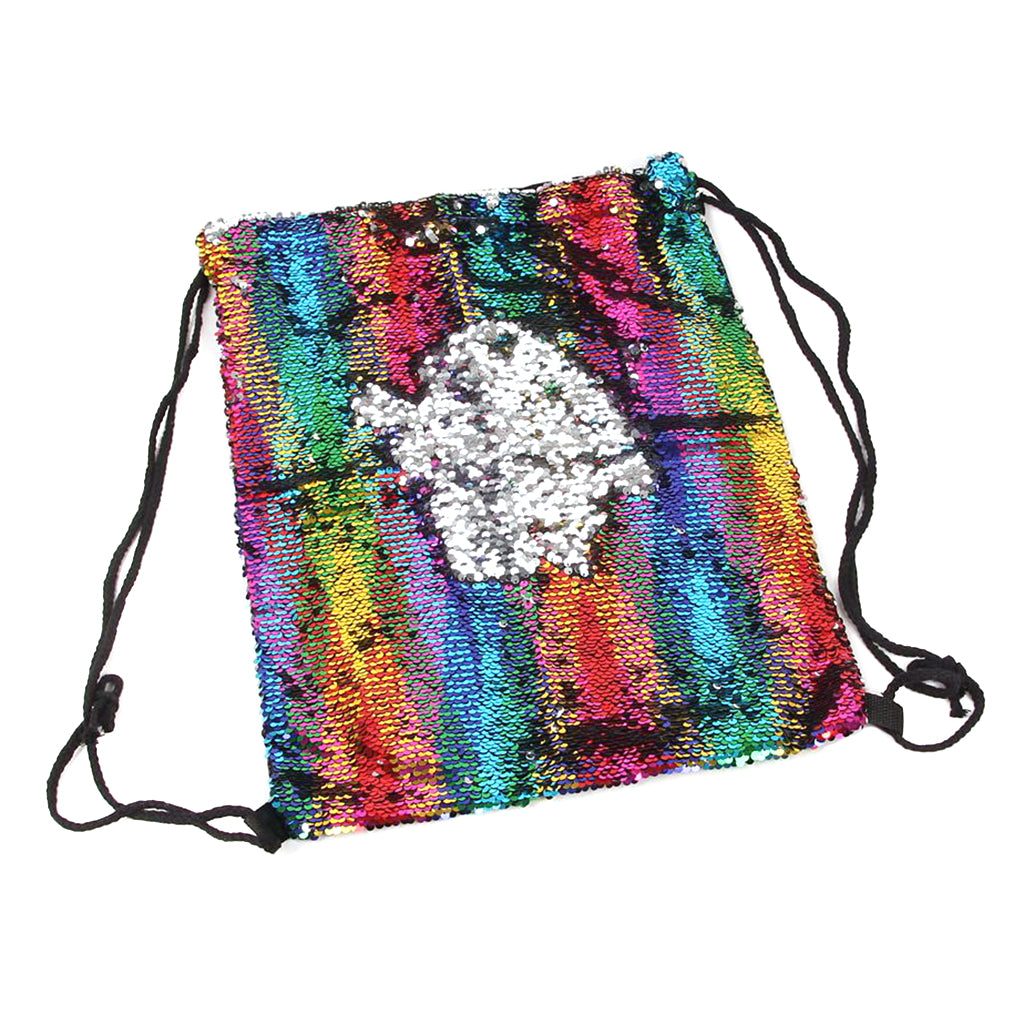Sequin Drawstring Bag Reversible Sequin Backpack Glittering Shoulder Bag Colorful