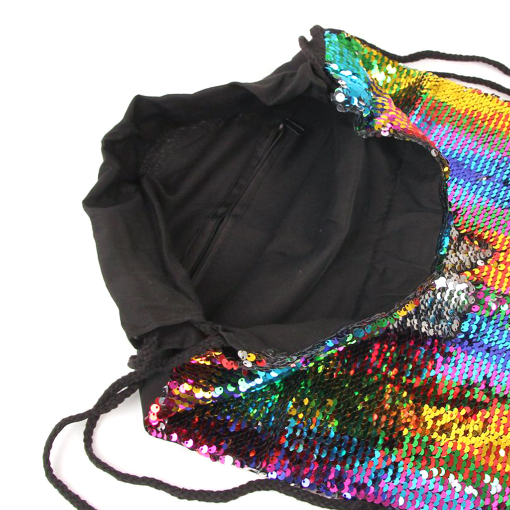 Sequin Drawstring Bag Reversible Sequin Backpack Glittering Shoulder Bag Colorful