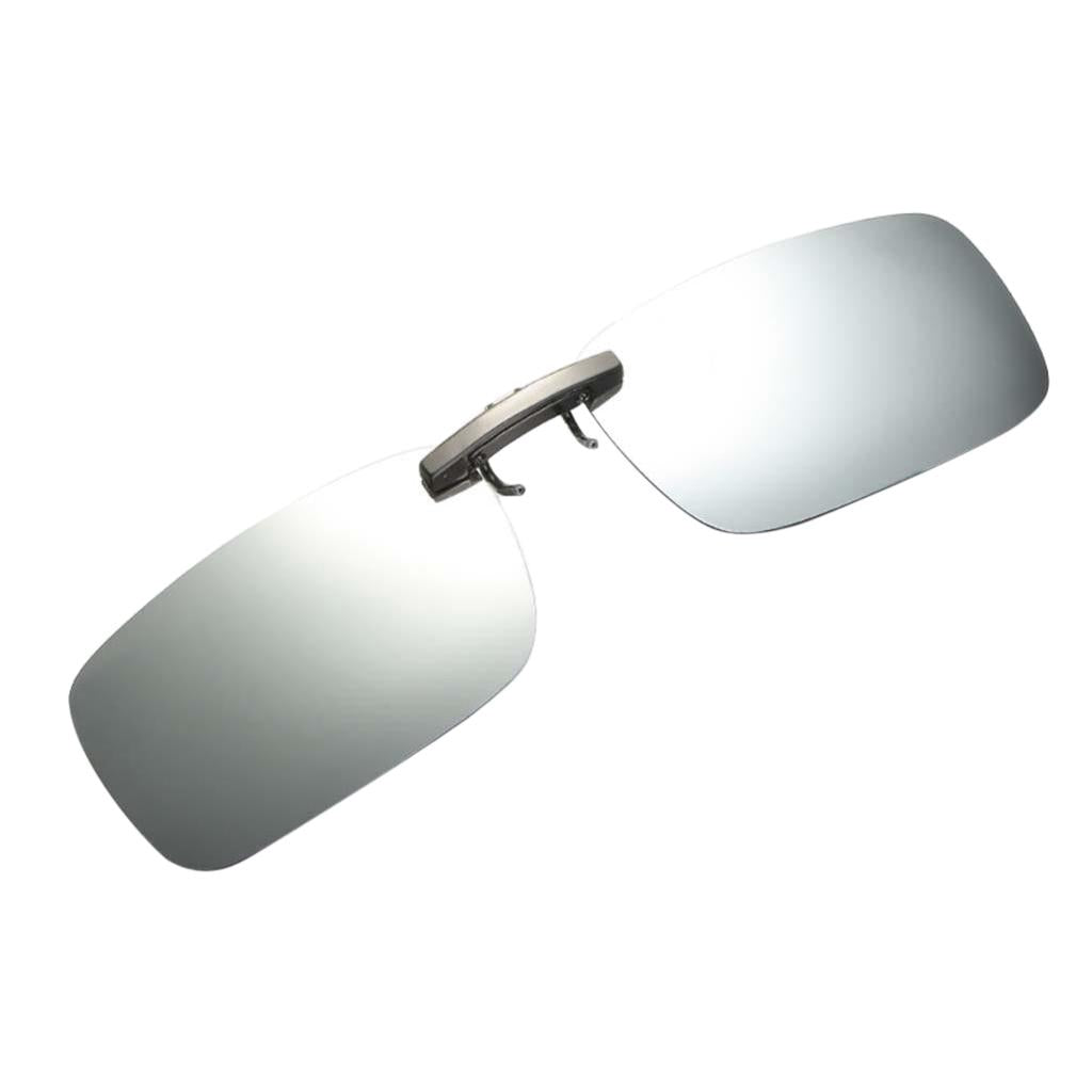 Unisex Polarized Clip On UV400 Driving Rectangle Sunglasses White Sliver