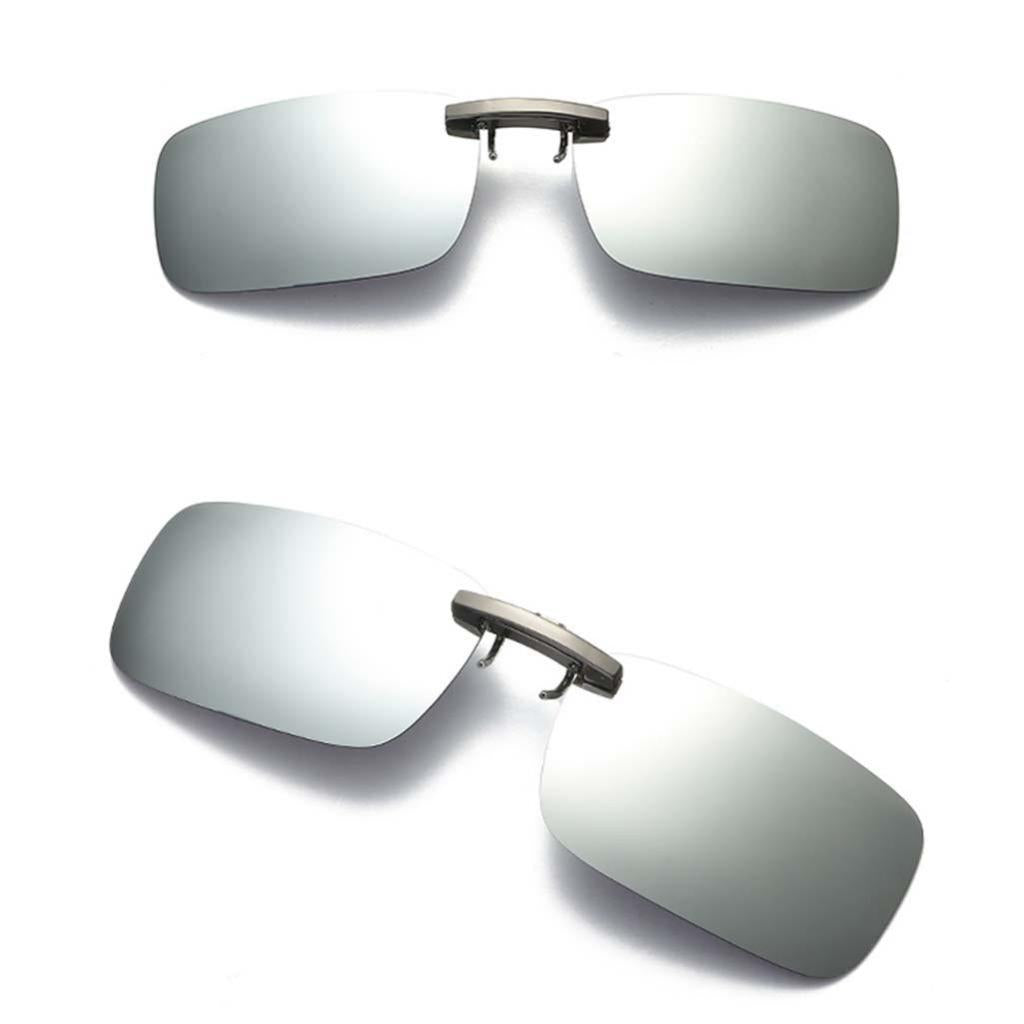 Unisex Polarized Clip On UV400 Driving Rectangle Sunglasses White Sliver