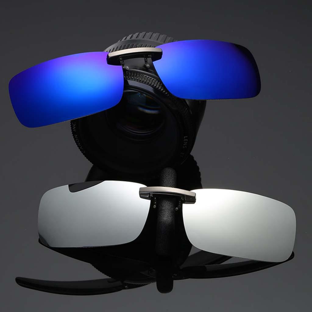 Unisex Polarized Clip On UV400 Driving Rectangle Sunglasses White Sliver