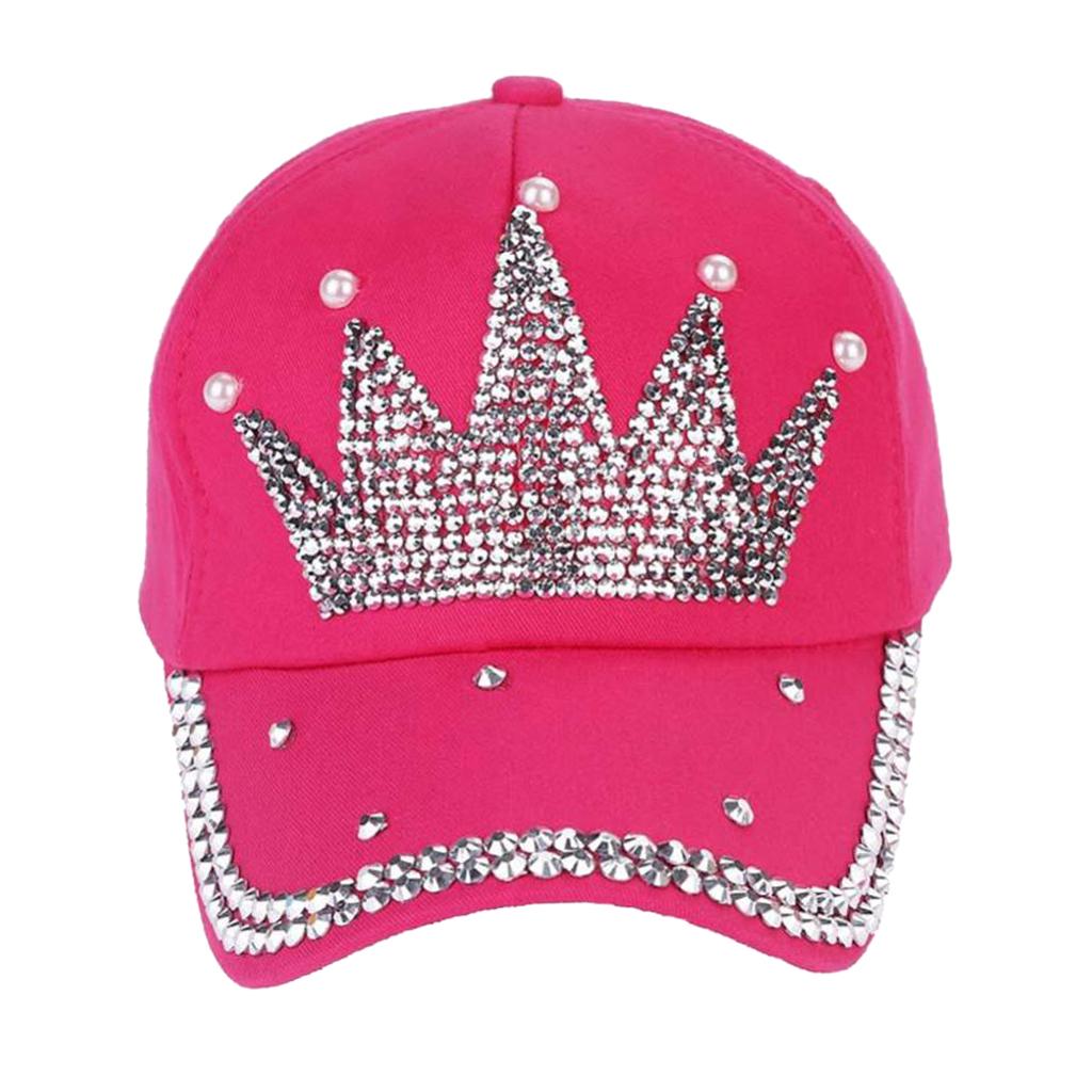 Womens Baseball Cap Crown Rhinestone Snapback Adjustable Sport Sun Hat Rose