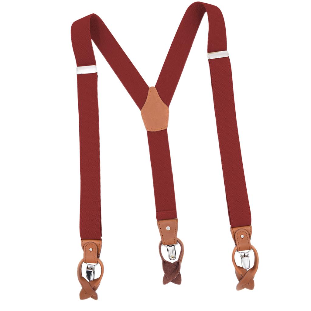 Vintage Men's Y Back Suspenders with Strong Clips Leather Joint Red wine