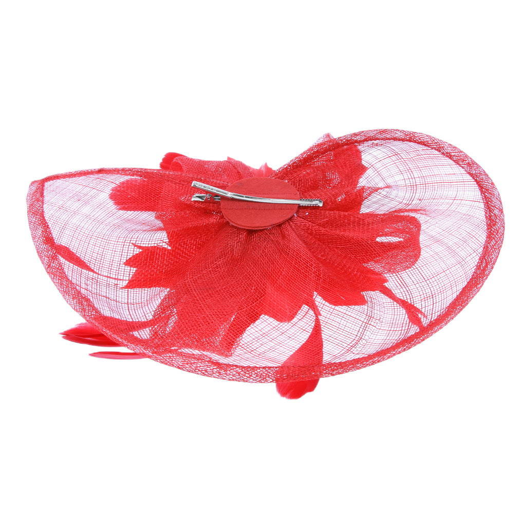 Women's Vintage Flower Feather Mesh Net Fascinator Hair Clip Hat Party Red