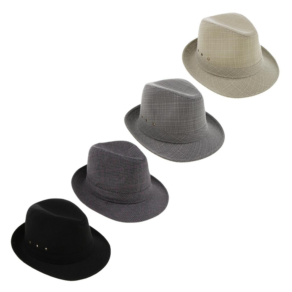 Men Women Vintage Summer Gangster Trilby Linen Fedora Hat 58cm Gray