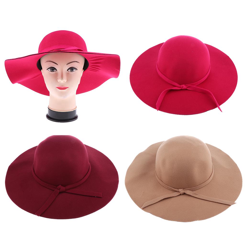 Vintage Wool Felt Fedora Hat Foldable Floppy Wide Brim Hat Women Wine Red