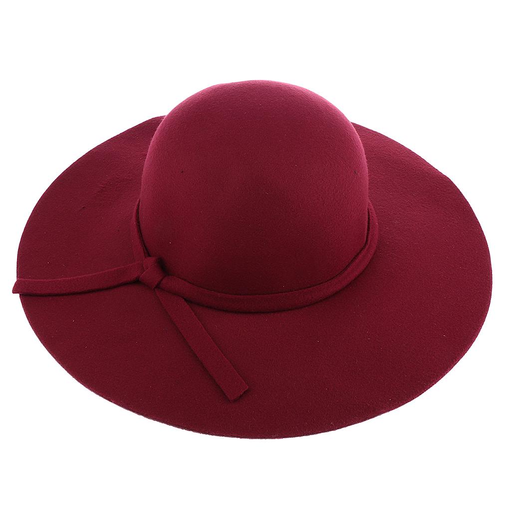 Vintage Wool Felt Fedora Hat Foldable Floppy Wide Brim Hat Women Wine Red