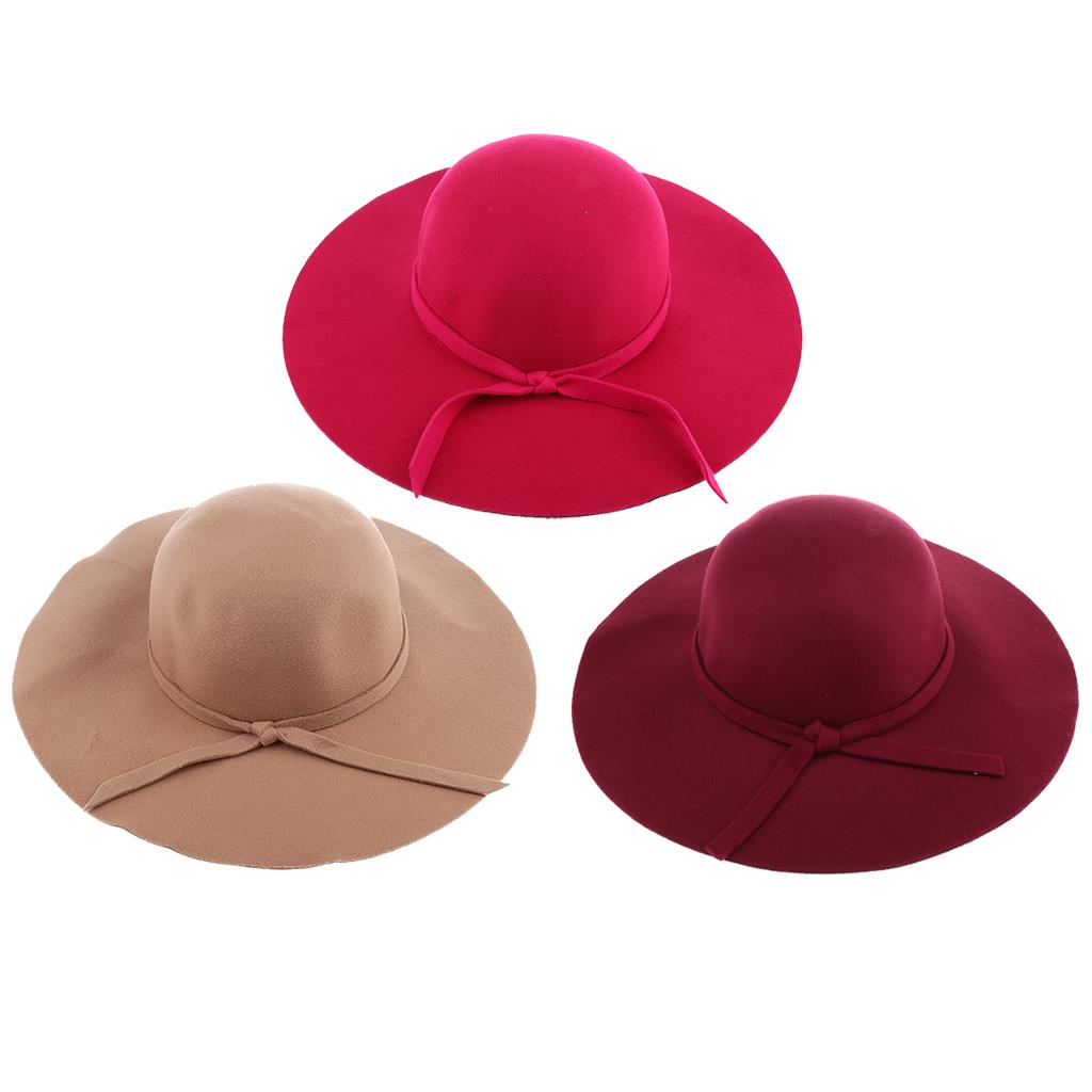 Vintage Wool Felt Fedora Hat Foldable Floppy Wide Brim Hat Women Wine Red