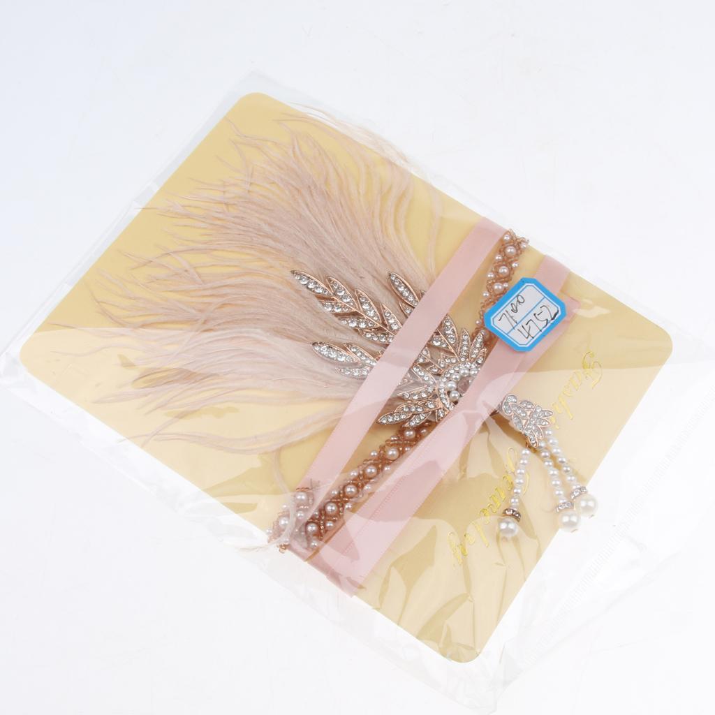 Vintage Crystal Pearls Feather Headband 20s Gatsby Flapper Headpiece Costume