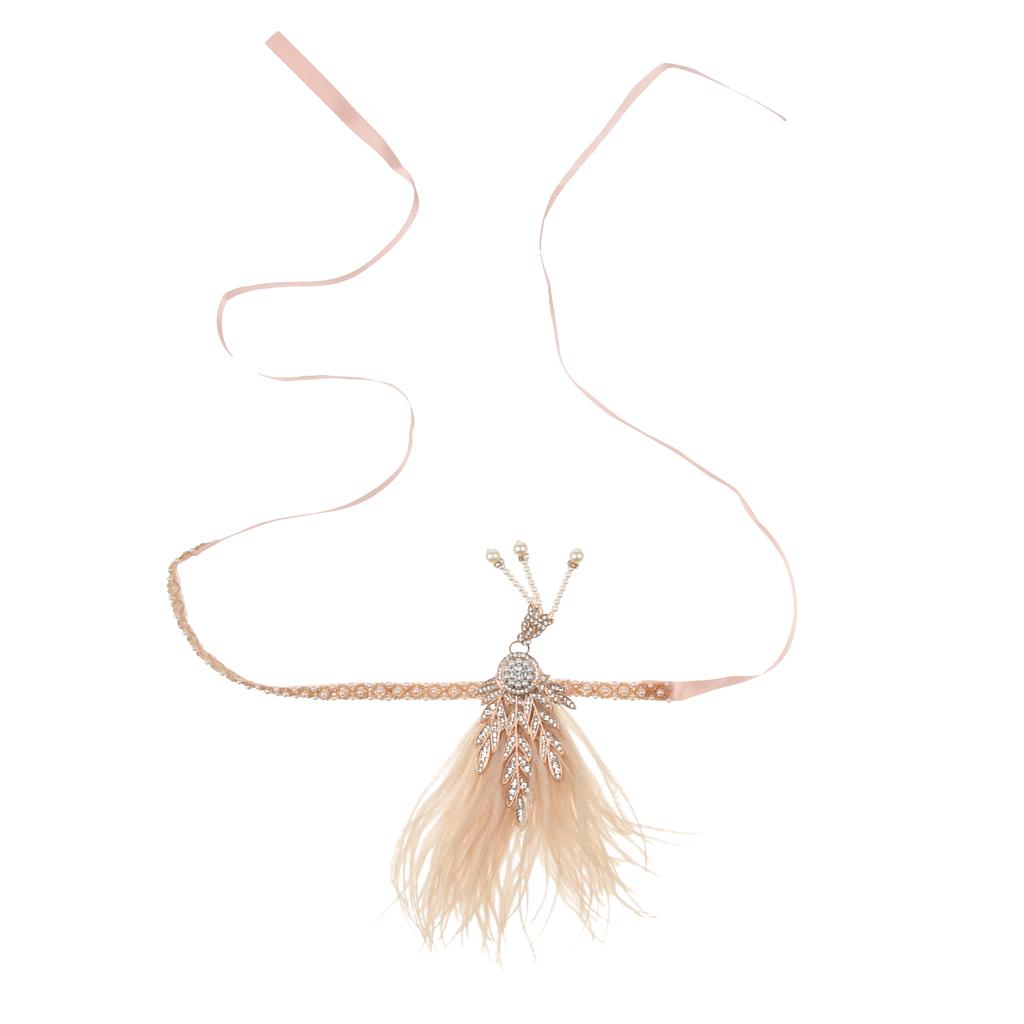 Vintage Crystal Pearls Feather Headband 20s Gatsby Flapper Headpiece Costume