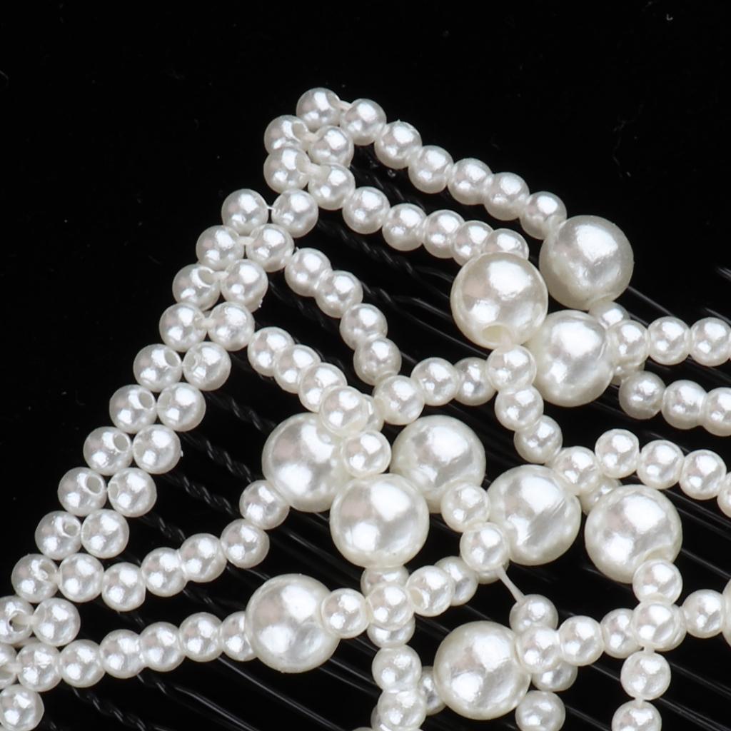 White Stretch Pearl Combs Beaded Hairpin Bow Hair Head Comb Cuff Double Clip