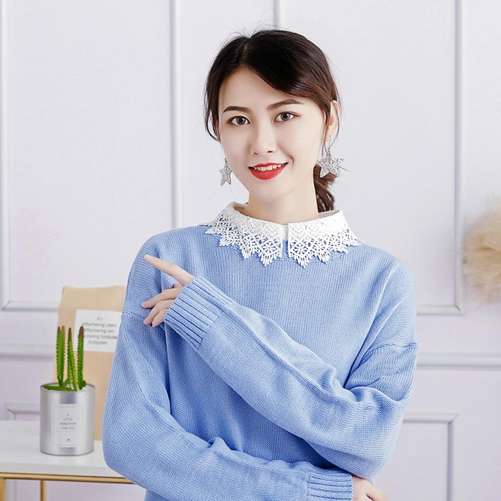 Women False Collar Fake Half Shirt Blouse Detachable Bib White lace flower
