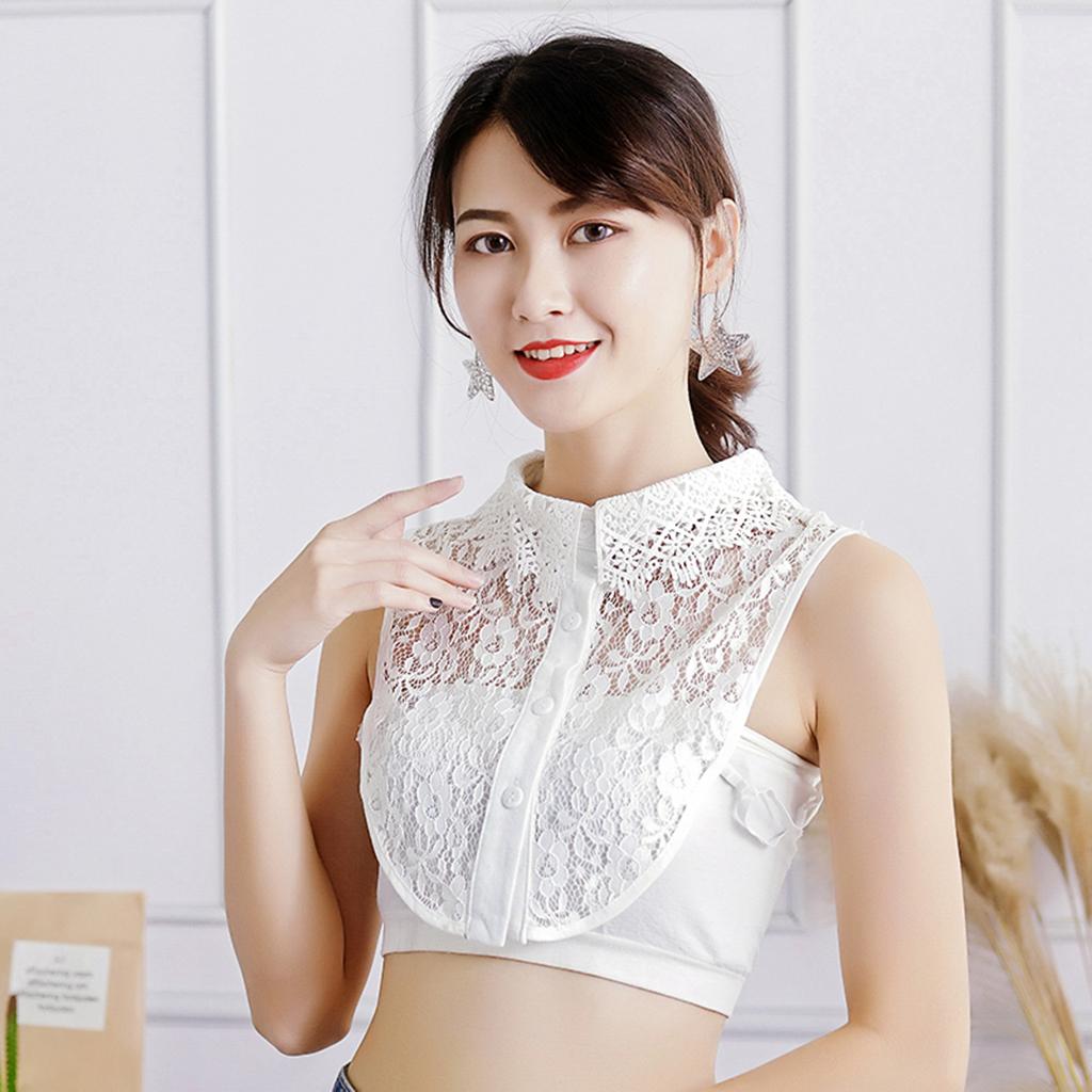 Women False Collar Fake Half Shirt Blouse Detachable Bib White lace flower