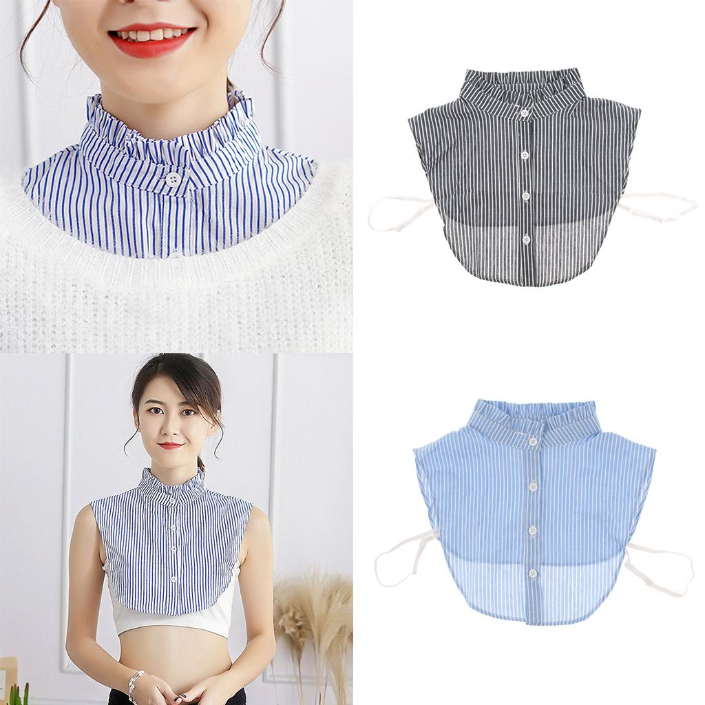 Stripes Detachable Dickey Collar Blouse Half Shirts False Collar Peter Pan Black