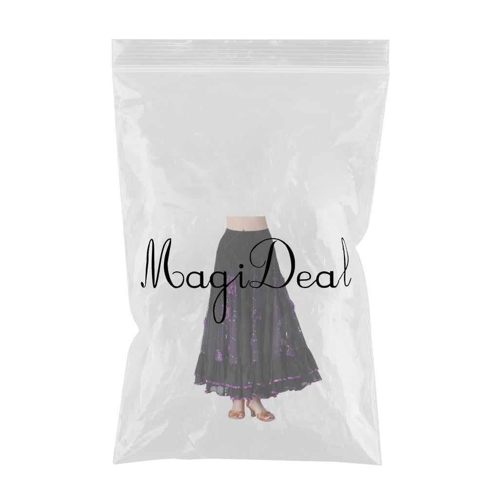 Flamenco Ballroom Waltz Dance Swing Skirt Sequined Floral Party Dress Purple