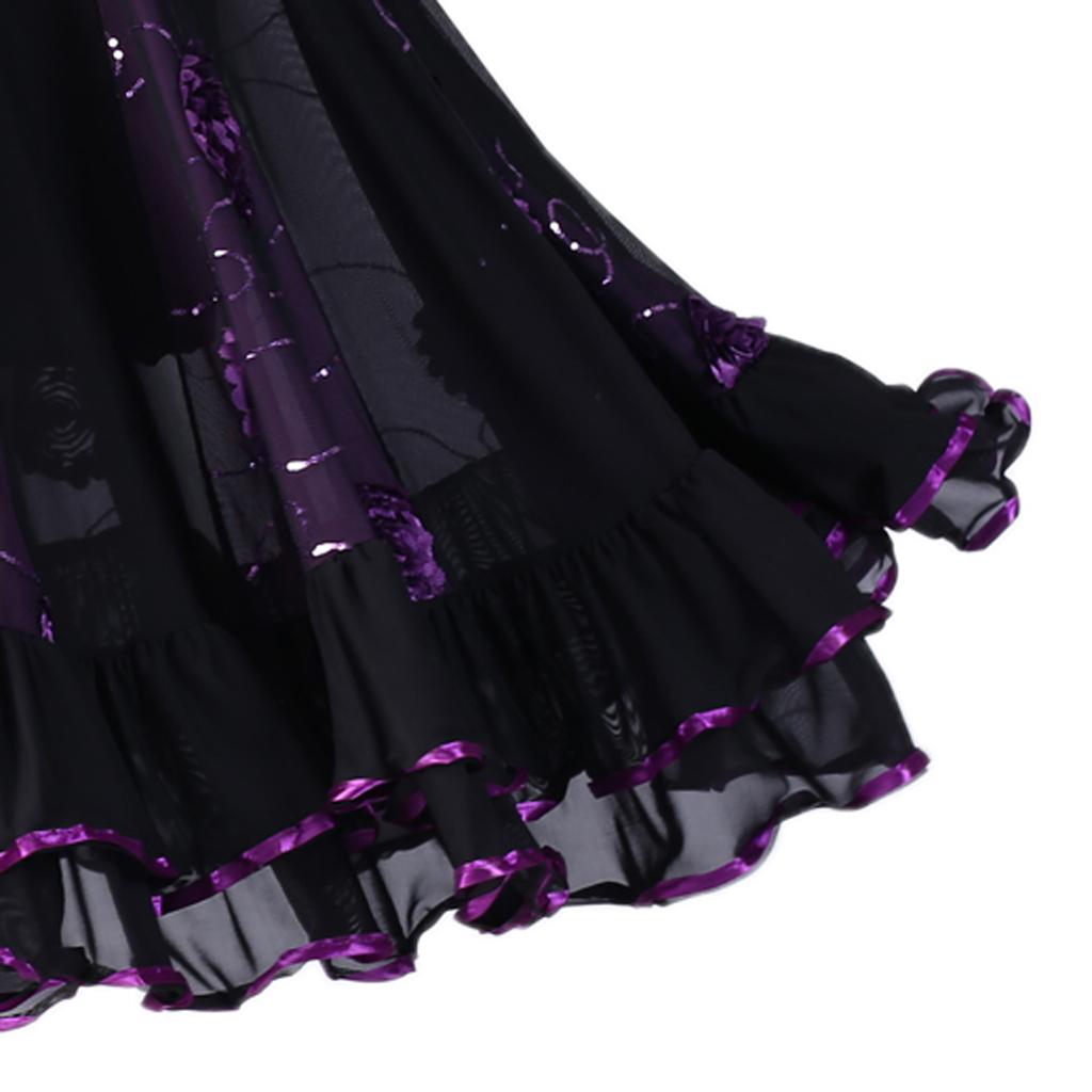 Flamenco Ballroom Waltz Dance Swing Skirt Sequined Floral Party Dress Purple
