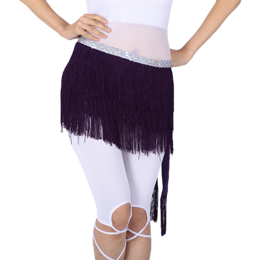 Women's Tassels Belly Dance Hip Scarf Hip Skirt Waist Chain Triangle Belt Purple