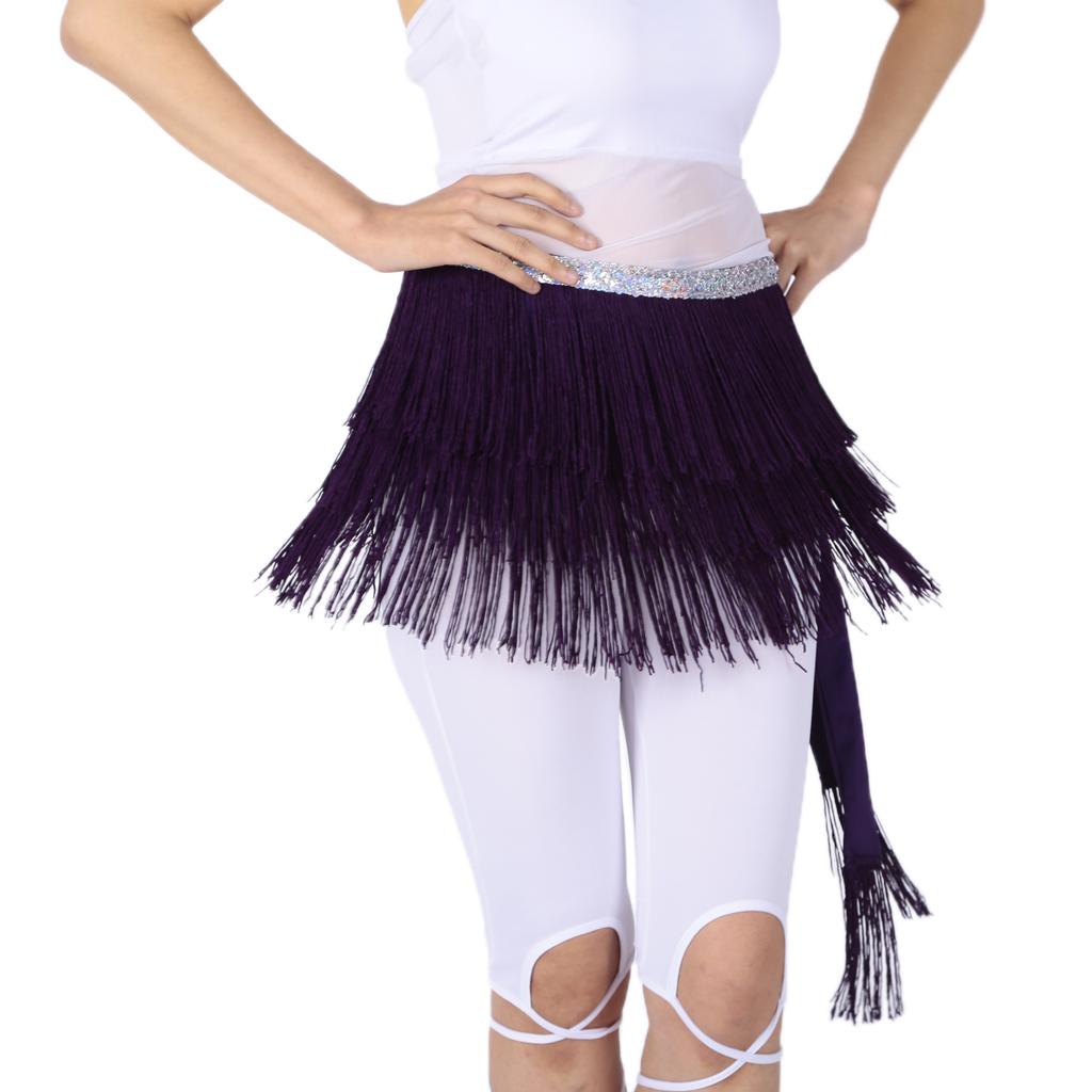 Women's Tassels Belly Dance Hip Scarf Hip Skirt Waist Chain Triangle Belt Purple