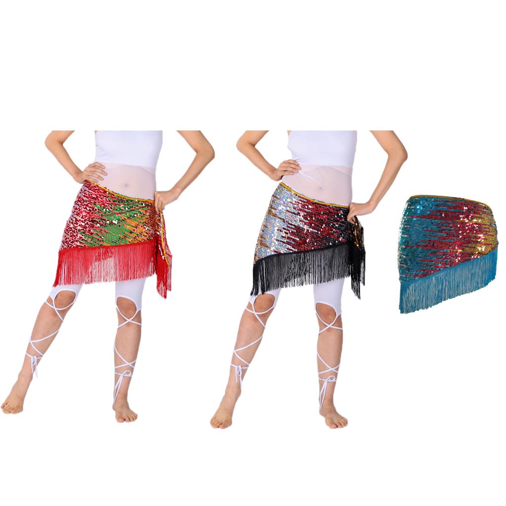Women's Sequins Belly Dance Hip Scarf Hip Skirt Waist Chain Triangle Belt Black