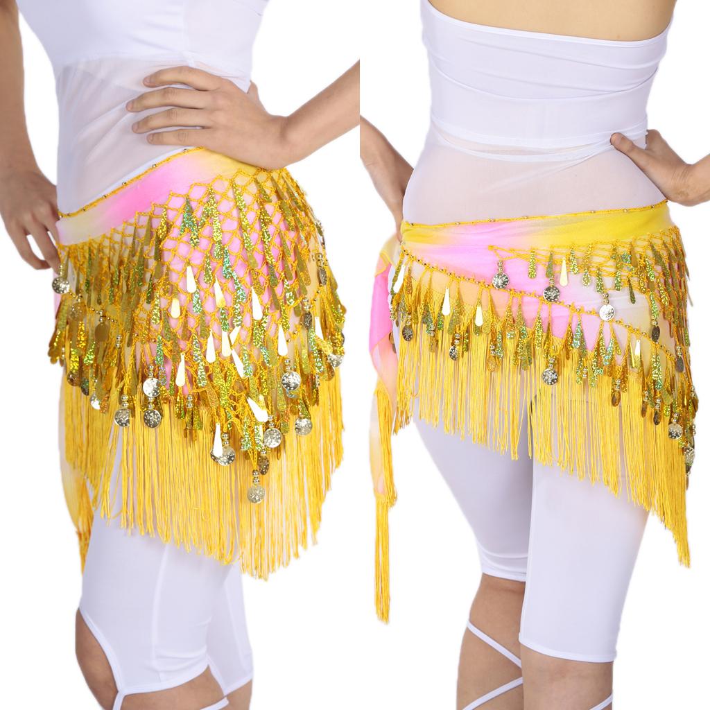 Belly Dance Tassel Triangle Shawl Belt Chain Costume Hip Scarf Sequin Yellow