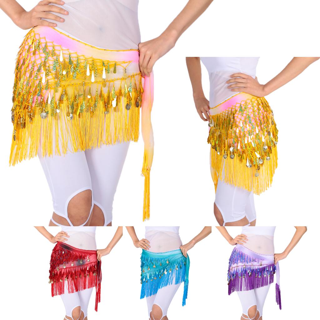 Belly Dance Tassel Triangle Shawl Belt Chain Costume Hip Scarf Sequin Yellow