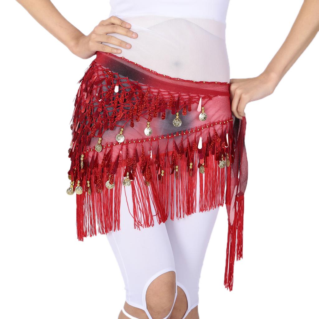 Belly Dance Tassel Triangle Shawl Belt Chain Costume Hip Scarf Sequin Red