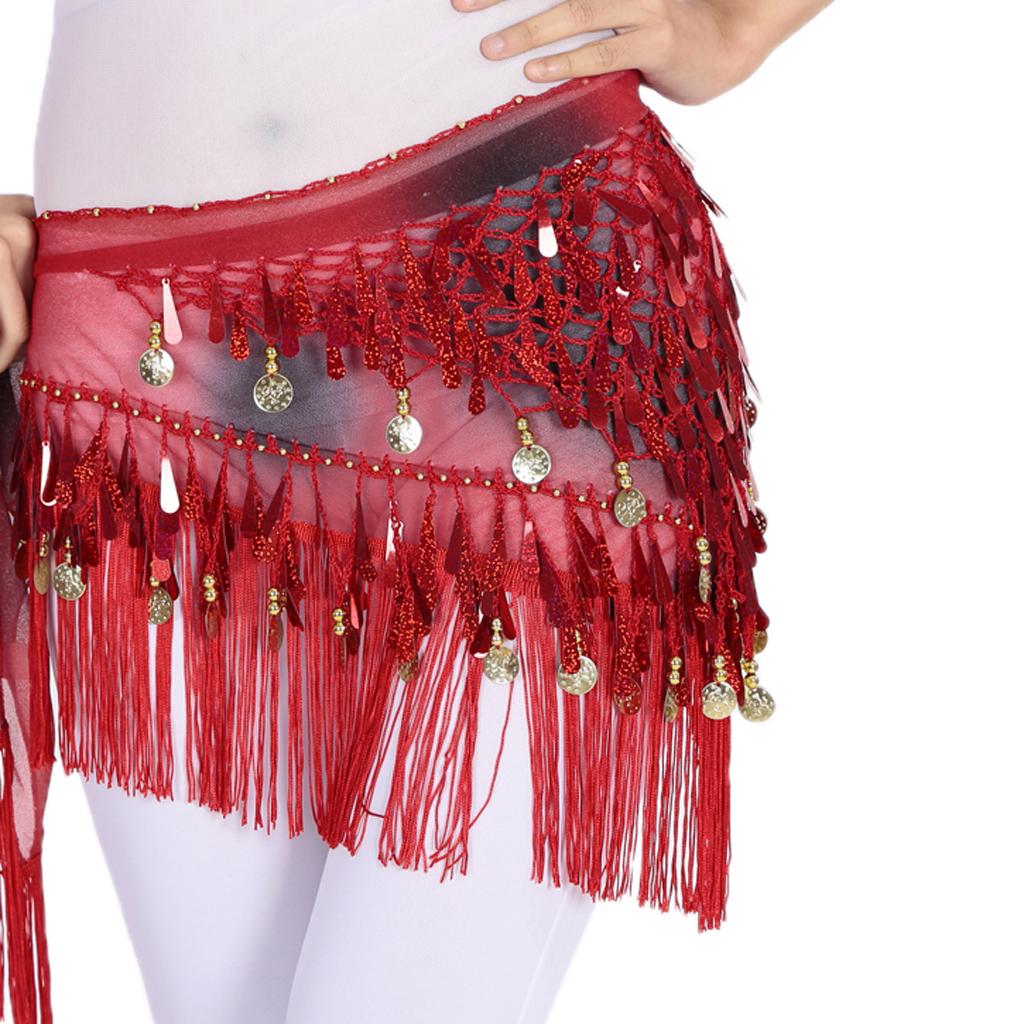 Belly Dance Tassel Triangle Shawl Belt Chain Costume Hip Scarf Sequin Red