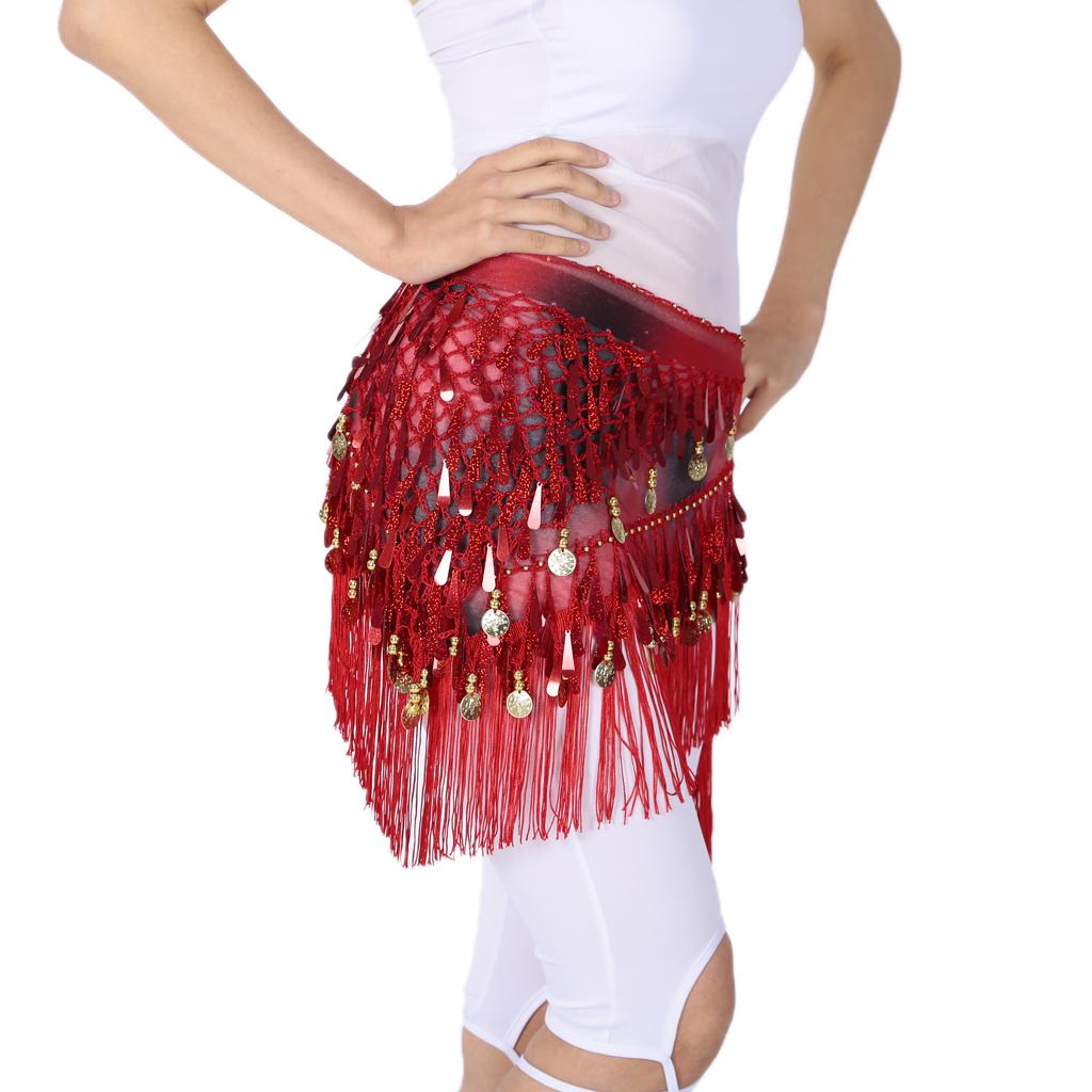 Belly Dance Tassel Triangle Shawl Belt Chain Costume Hip Scarf Sequin Red