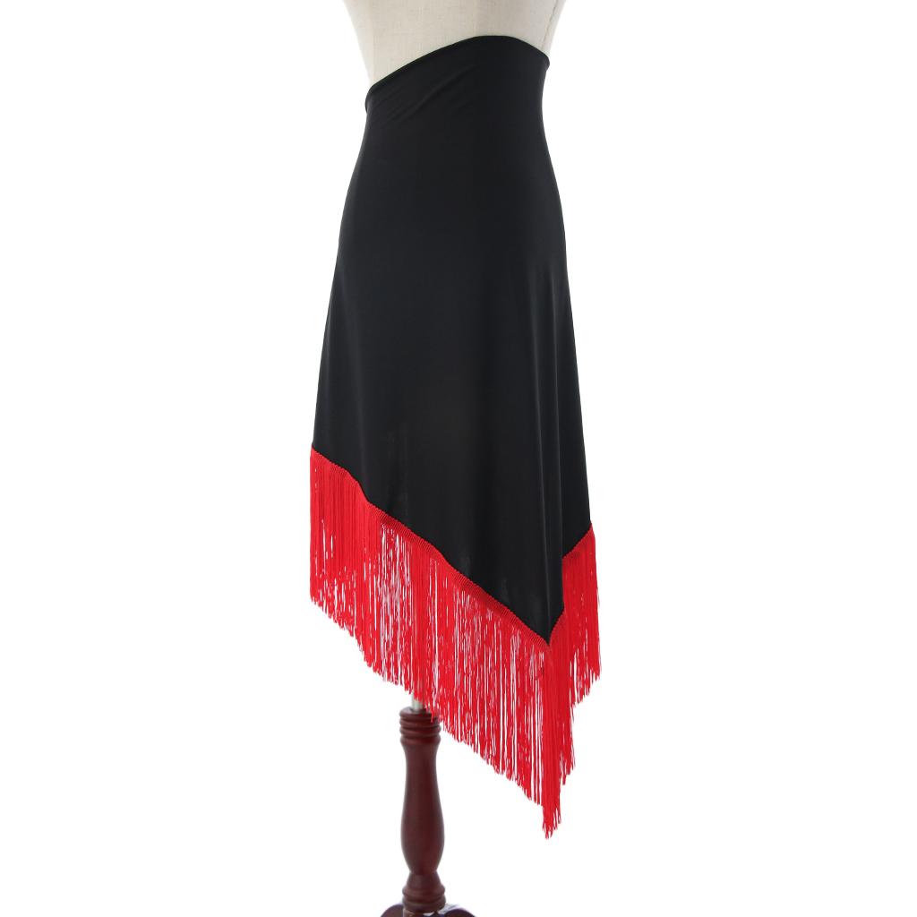 Belly Dance Tango Cha Cha Tribal Tassel Lace Triangle Hip Scarf Wrap Skirt Silk Red