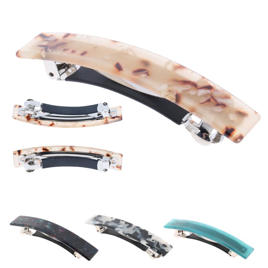 Skinny Long Acrylic French Hair Barrette Ponytail Holders Leopard Dark Green
