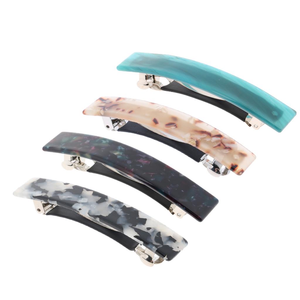 Skinny Long Acrylic French Hair Barrette Ponytail Holders Leopard Dark Green