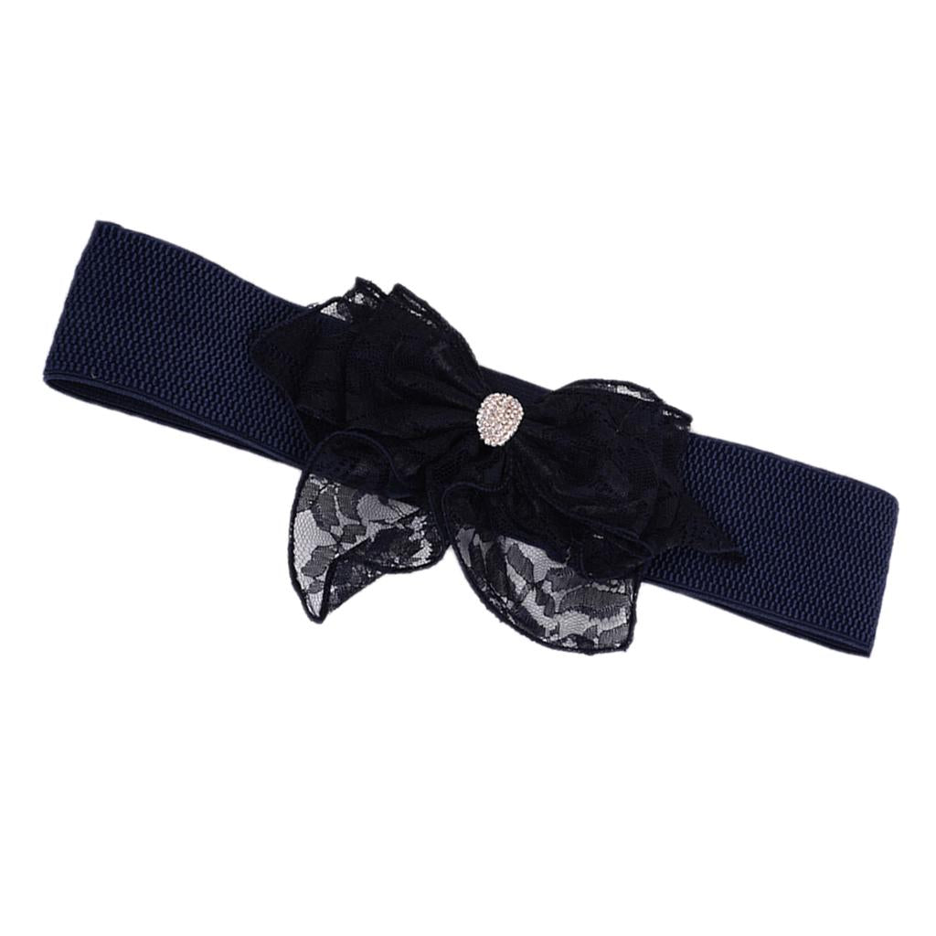 Women Fashion Elastic Wide Bowknot Stretch Buckle Waistband Waist Belt Black