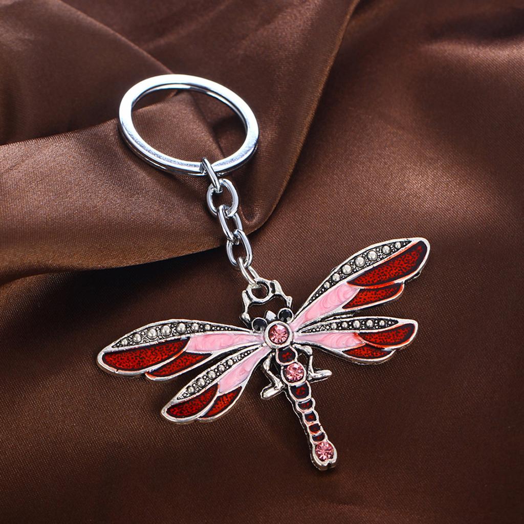 Crystal Butterfly Key Chain Rhinestone Pendant Key Ring for Purse Red