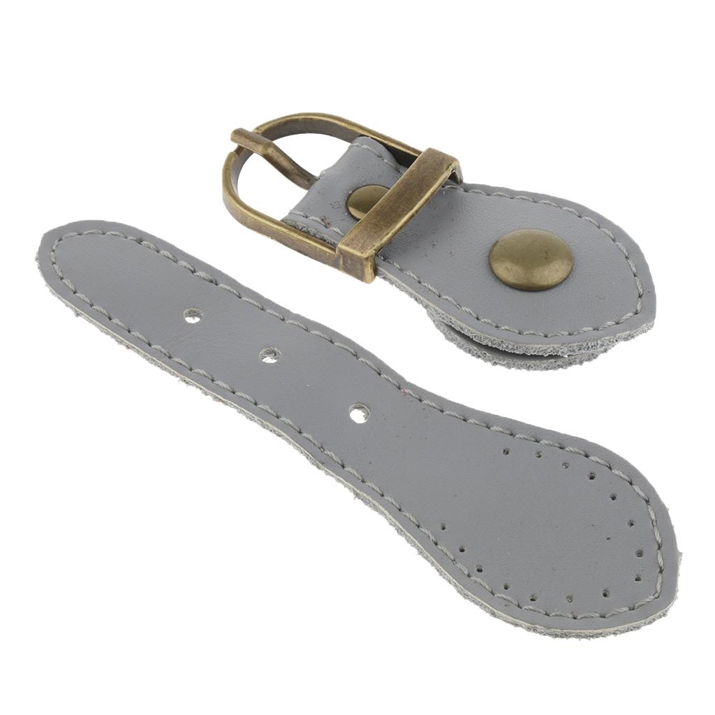 Sew on Genuine Leather Tab Buckles Closure Bag Fastener DIY Replacement Gray