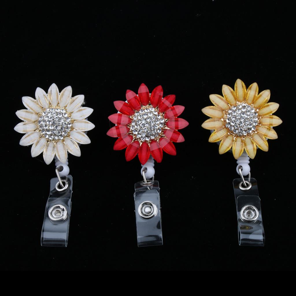Retractable Badge Holder Keychain Flower ID Badge Reel with Alligator Clip