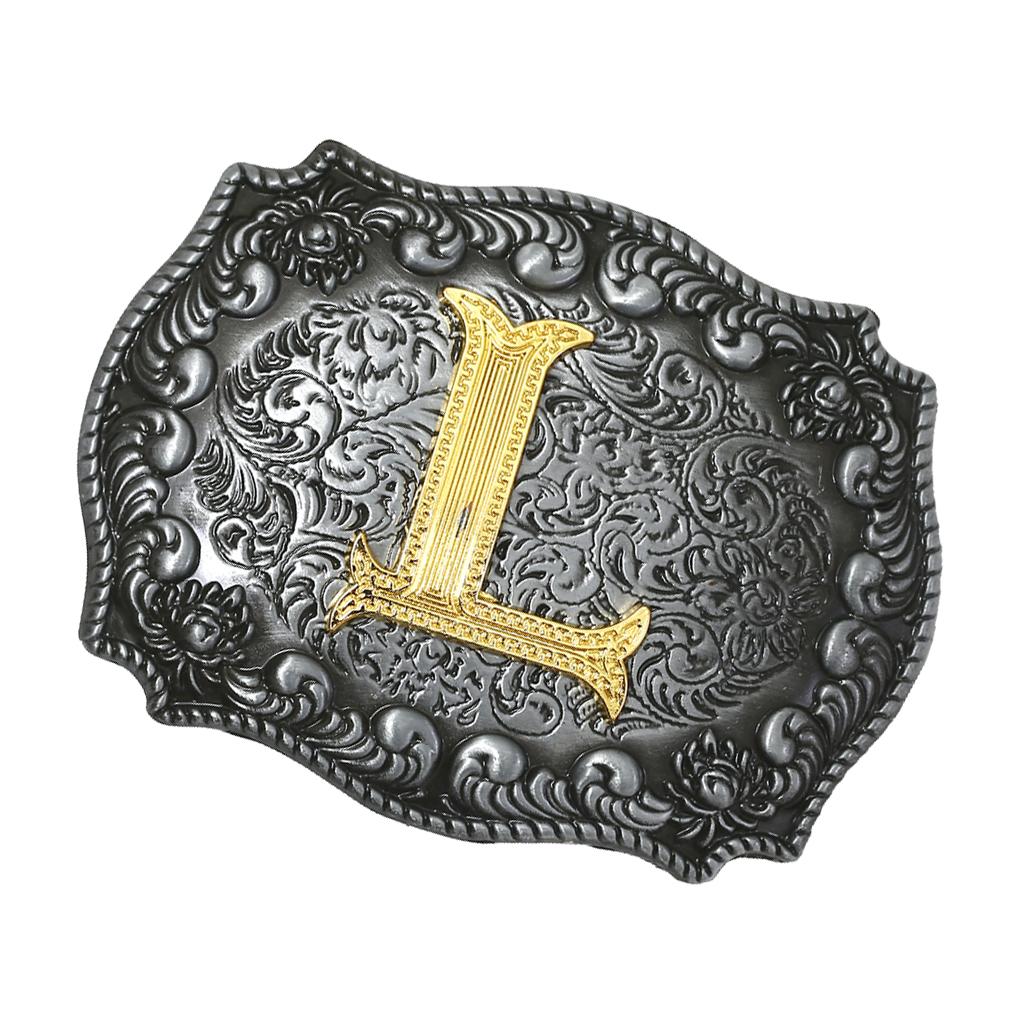 Western Cowboy Golden Initial Letter A-Z Metal Belt Buckle Men's Accessory L