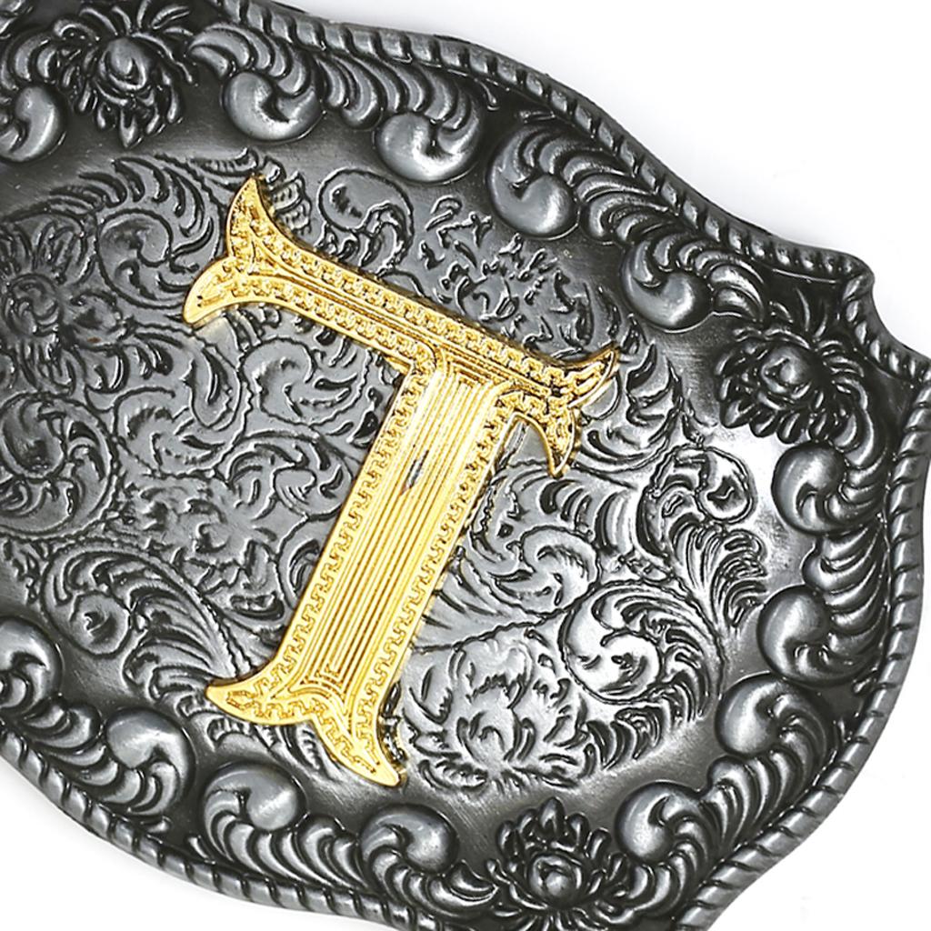 Western Cowboy Golden Initial Letter A-Z Metal Belt Buckle Men's Accessory L