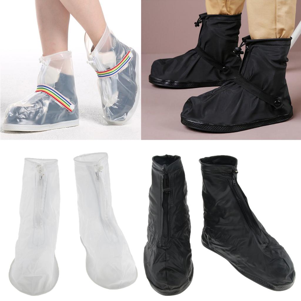 Reusable Waterproof Rain Shoes Covers Elastic Zipper Overshoes M 26.5cm White